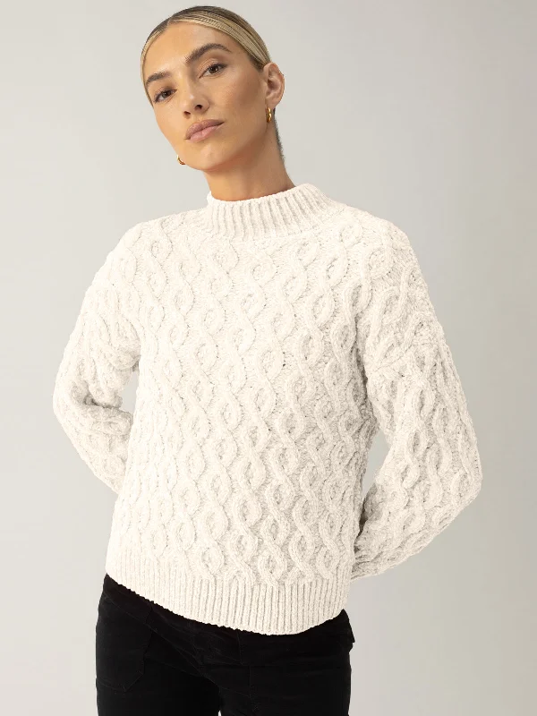 Cable Mock Neck Sweater Light Almond Fitted Loose Oversized