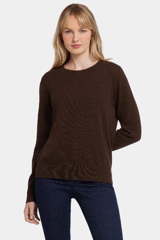 Cashmere Essential Crewneck Sweater - Brown Welt Pockets Slit Pockets Flap Pockets