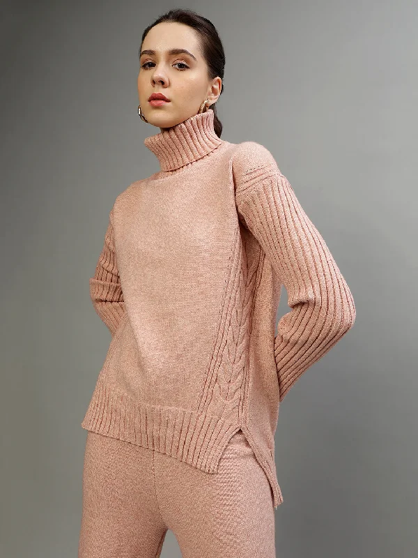 Centre Stage Women Self-Design Turtle Neck Full Sleeves Sweater Houndstooth Herringbone Solid