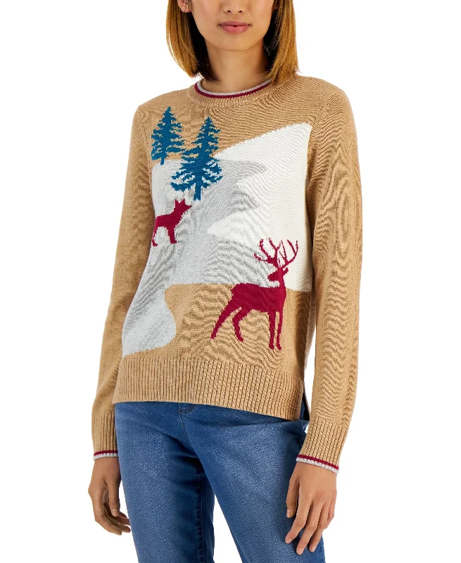 Charter Club Womens Wildlife Knit Holiday Sweater Casual Formal Business