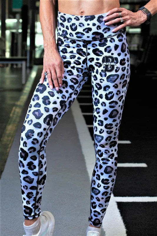 Women's Snow Leopard Print High-Waist Fitness Leggings Trendy Cut-Out Activewear Leggings