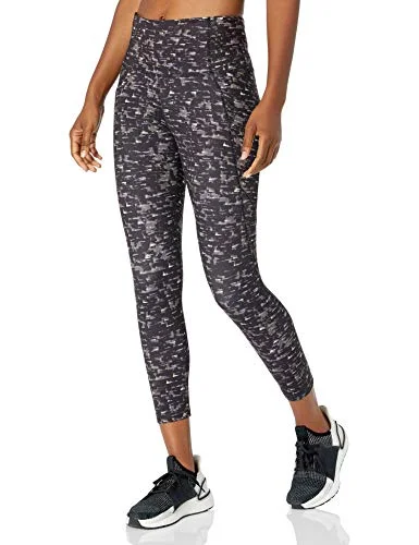 Core 10 Women's All Day Comfort High-Waist Side-Pocket 7/8 Crop Yoga Legging, Brushstroke, Large Fashionable Solid Color Tights