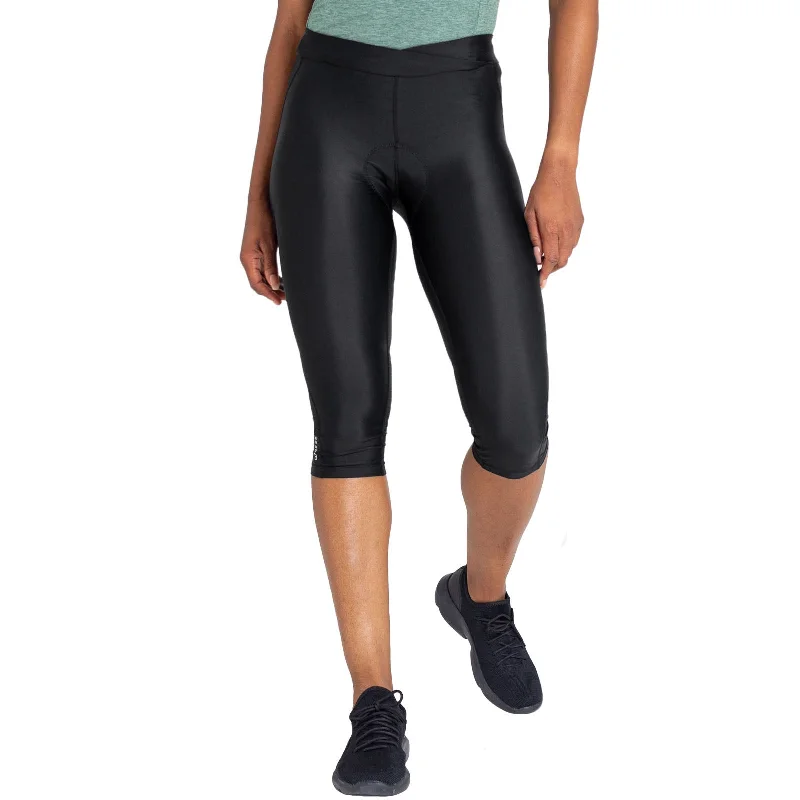 Dare 2b Womens Worldly Gel Capri Cycling Leggings - Black Elegant Shiny Black Leggings