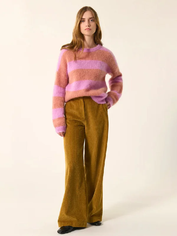 Des Petits Hauts Banelle Stripe Sweater in Blossom Coing Graphic Sweater Embroidered Appliqued