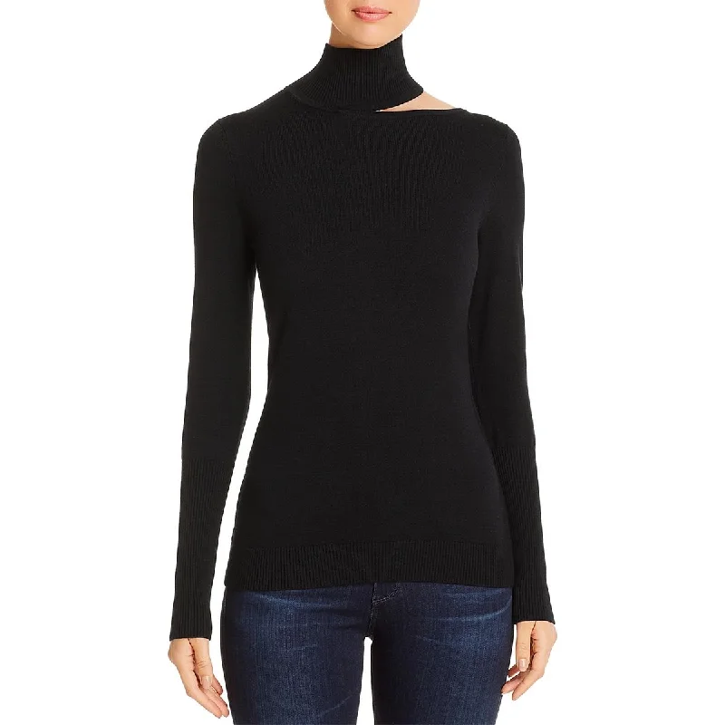 Elie Tahari Womens Vita Ribbed Trim Knit Mock Turtleneck Sweater Collared Crew Neck Turtle Neck