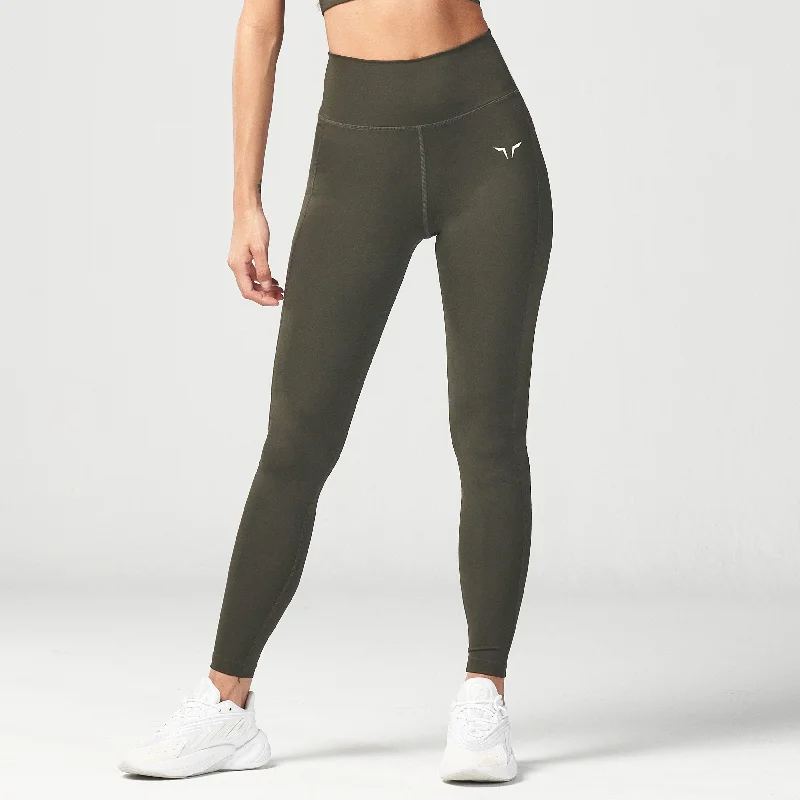 Essential High Waisted Leggings 27"  - Khaki Trendy Sporty Compression Leggings