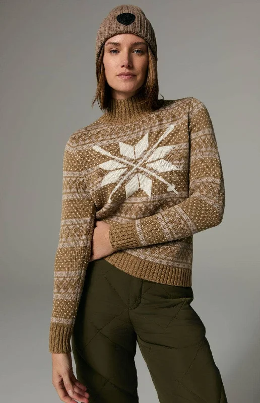 Gitte Mock Neck Sweater | Dark Khaki Graphic Sweater Embroidered Appliqued