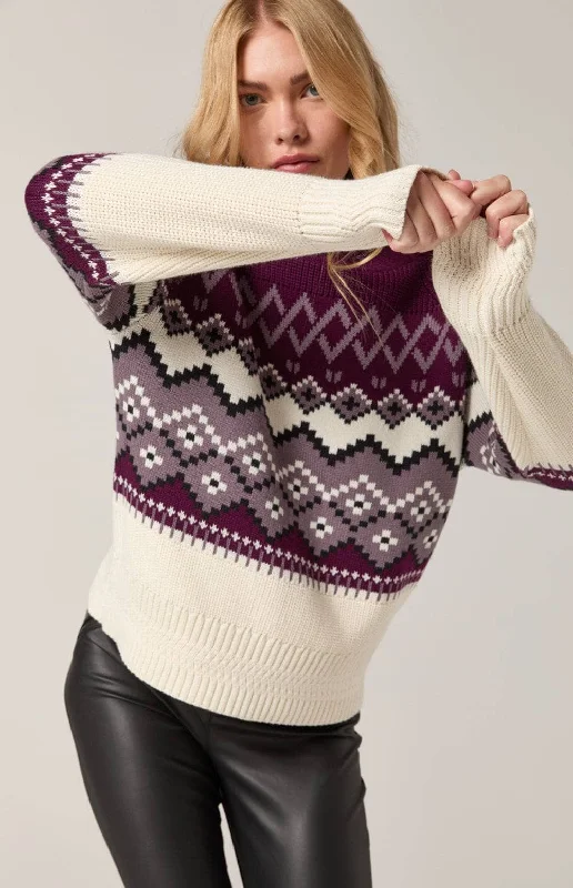 Leighton Mockneck Ski Sweater | Purple Ribbed Striped Patterned