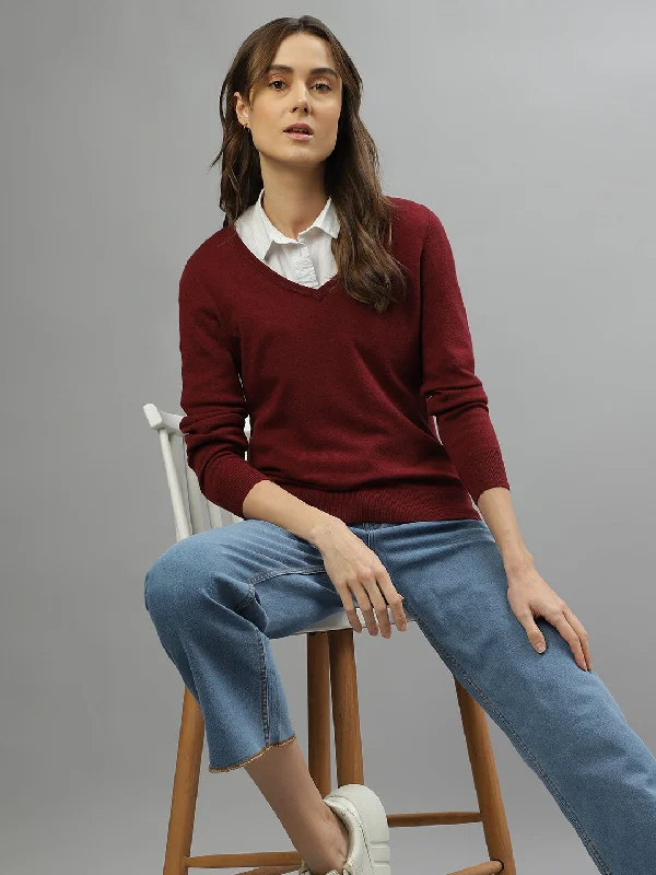 Gant Women Solid V-Neck Full Sleeves Sweater Turtle Neck Boat Neck Asymmetrical Neck