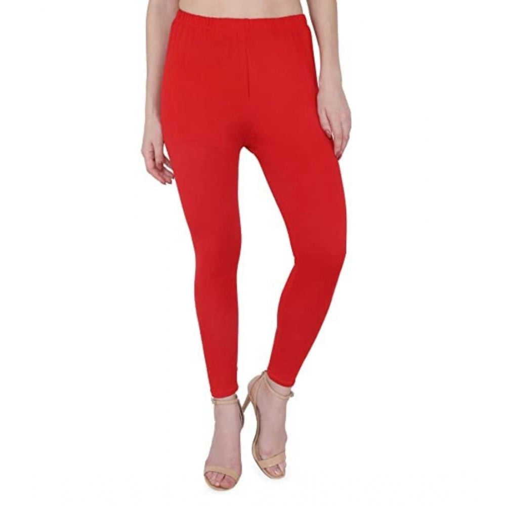 Generic Women's Cotton Stretchable Skin Fit Ankle Length Leggings (Red) Trendy Sports Performance Leggings