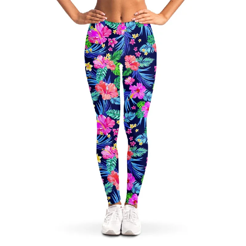 Hawaii Exotic Flowers Pattern Print Women's Leggings Trendy Ombre Effect Leggings