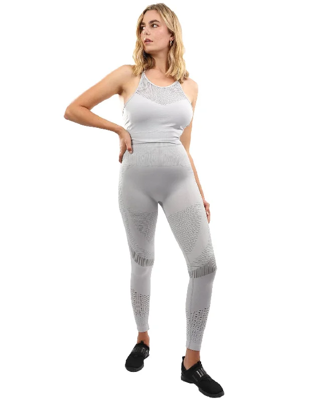 Helia Seamless Leggings & Sports Bra Set - Grey Elegant Full-Body Leggings