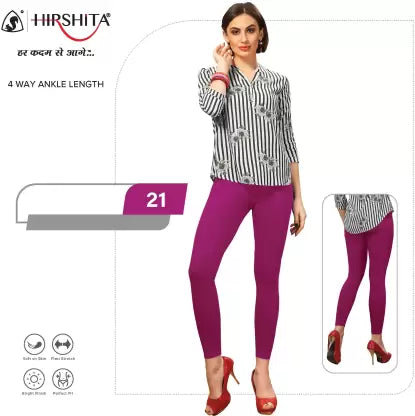 HIRSHITA Churidar Ethnic Wear Legging  (Pink, Solid) Comfortable Ribbed Waistband Leggings