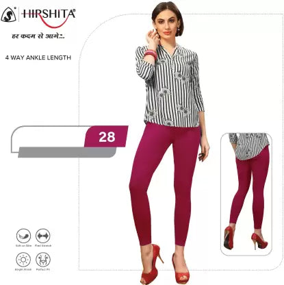 HIRSHITA Churidar Ethnic Wear Legging  (Pink, Solid) Elegant Embellished Leggings