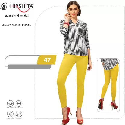 HIRSHITA Churidar Ethnic Wear Legging  (Yellow, Solid) Trendy Minimalist Leggings