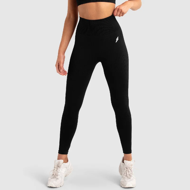 Impact Seamless Leggings - Jet Black Elegant Satin Finish Leggings