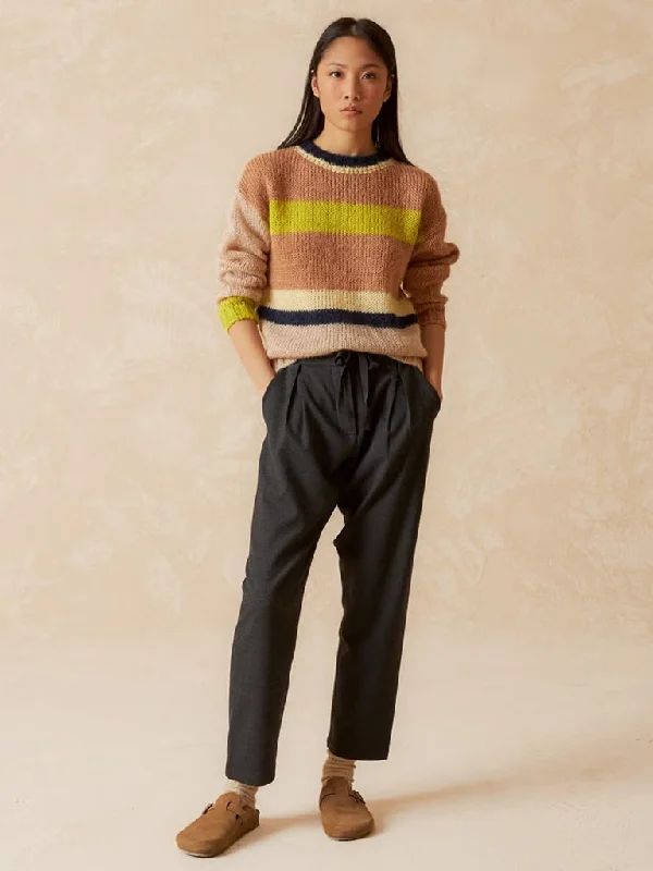 Indi & Cold Multi Stripe Sweater in Almond Houndstooth Herringbone Solid