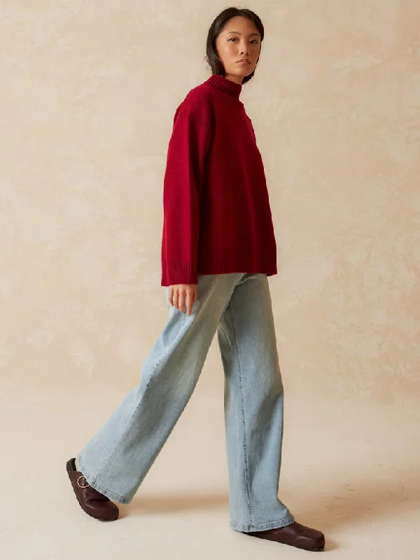 Indi & Cold Long Sweater in Red Sweater Knitwear Pullover