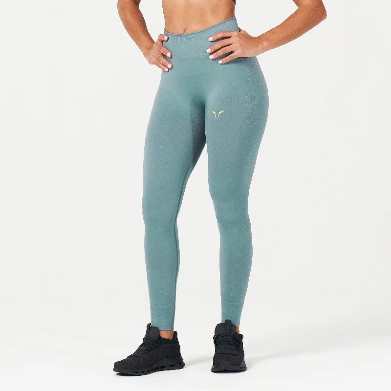 LAB360° Seamless Cuffed Leggings - Goblin Blue Fashionable Embroidered Detail Leggings