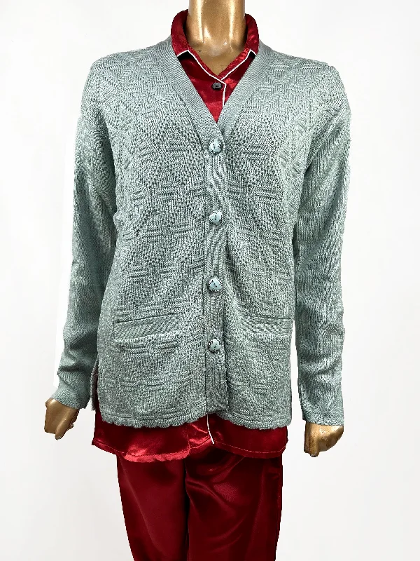 Light Green Full Sleeves Sweater For Women WSW05 Herringbone Houndstooth Plaid