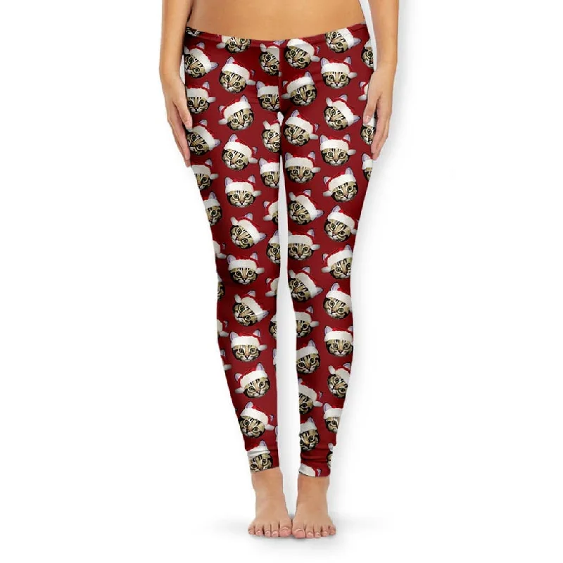 Meowy Christmas Women's Leggings Stylish Stretch-Waist Leggings