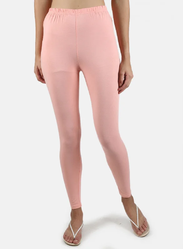 Women Peach Plain Legging Elegant Stretchy Faux Leather Leggings