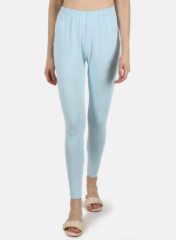 Women Sky Blue Plain Legging Elegant Sheer Leggings