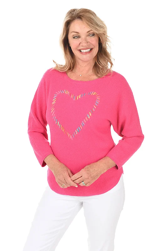 Pink Rainbow Heart Sweater Iron Safe Non-Iron Wrinkle Free