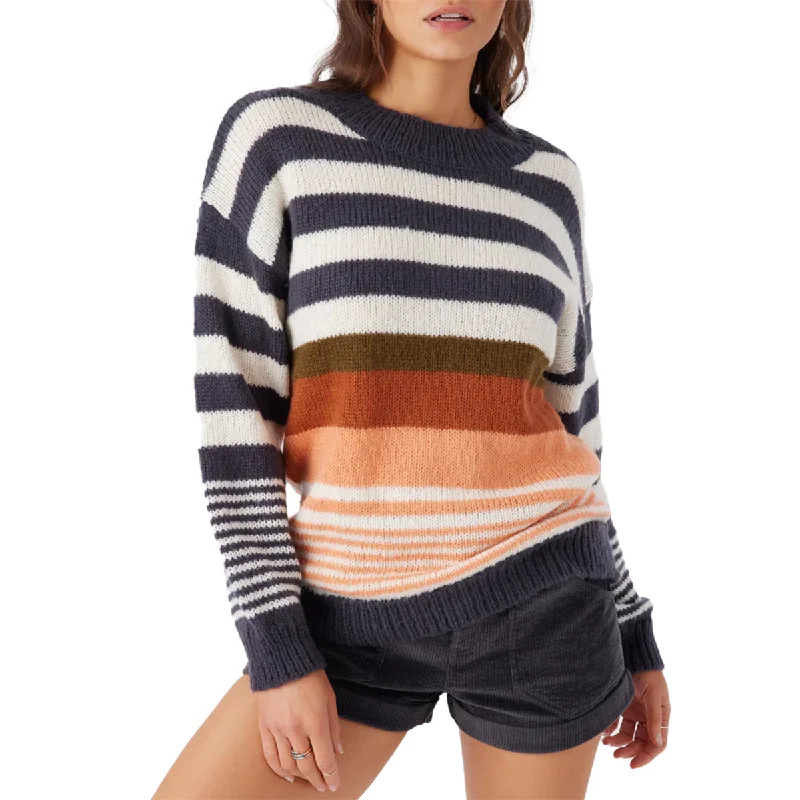 O'Neill Women's Billie Stripe Mock Neck Oversized Sweater Sequined Glittery Shiny