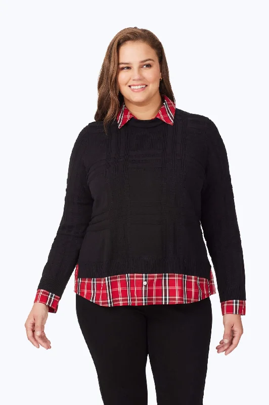 Plus Layered Combo Tartan Sweater Plaid Sweater Polka Dot Checkered