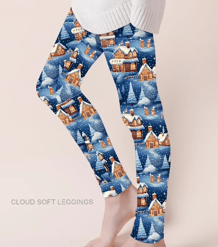 Merry & Bright Winter Village - Adult & Kids Casual Cloud Soft Yoga Band Leggings Cozy Full-Length Workout Leggings