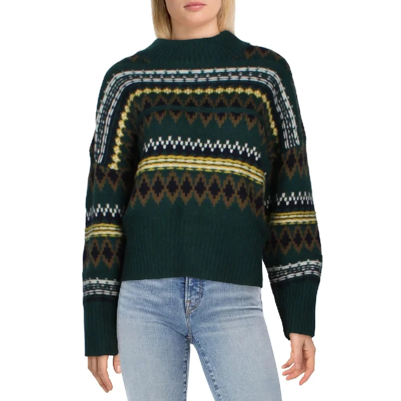 Rag & Bone Womens Willow All Over Fairisle Wool Knit Mock Sweater Polka Dot Checkered Tartan