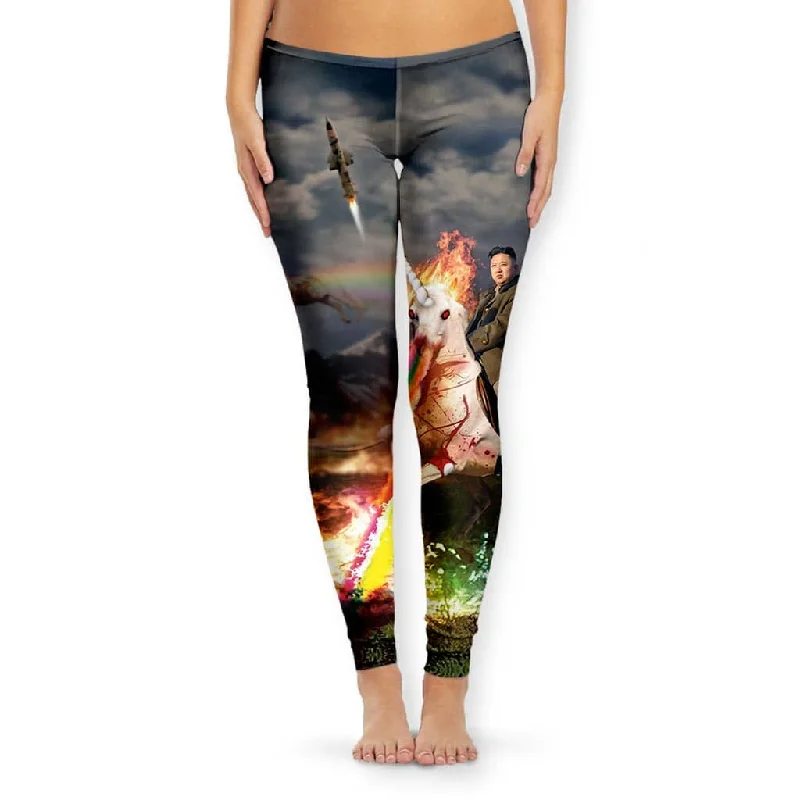 Rainbow Unicorn Kim Jong Un Women's Leggings Trendy Adjustable Waist Leggings