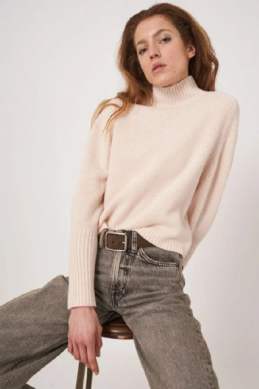 REPEAT CASHMERE Wool Sweater With Ribbed Stand Collar Cashmere Blend Cotton Blend Poly Blend