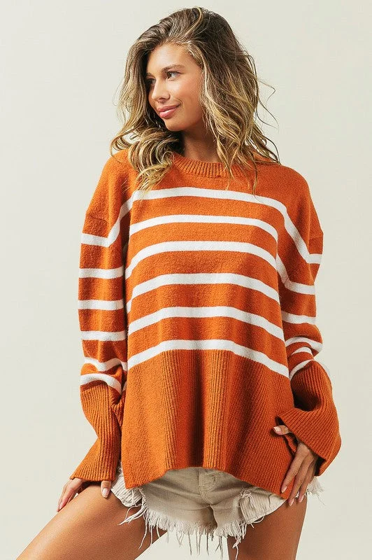 Ribbed Hem Stripe Sweater Bright Pastel Dark