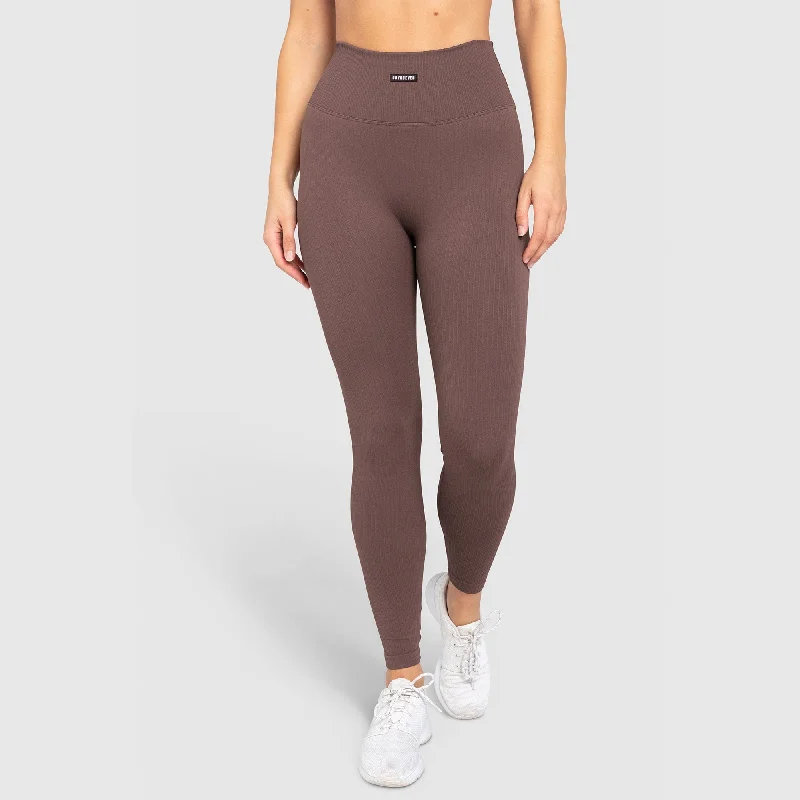 Ribbed Seamless Leggings - Espresso Brown Cozy Fashion Leggings