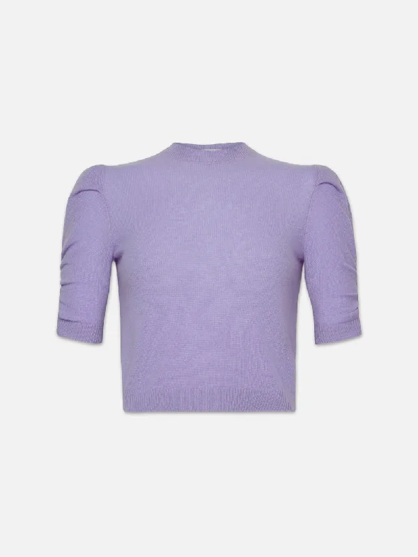 Ruched Sleeve Cashmere Sweater -- Lilac Spandex Blend Rayon Blend Denim Blend