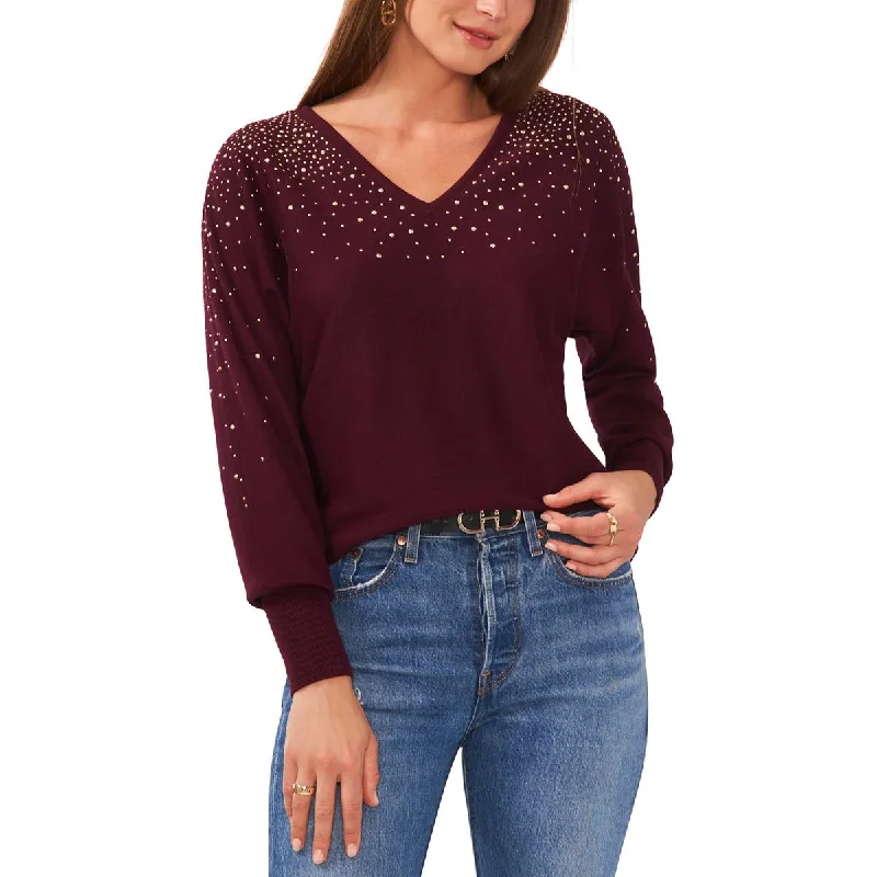 Sam and Jess Womens Knit Long Sleeve V-Neck Sweater Seamless Knitted Crochet