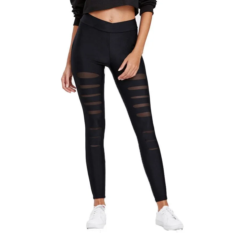 Casual Mesh Insert Summer Leggings Stylish Stretch Print Leggings