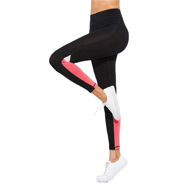 Color Block Fitness Leggings Stylish Compression Fit Leggings