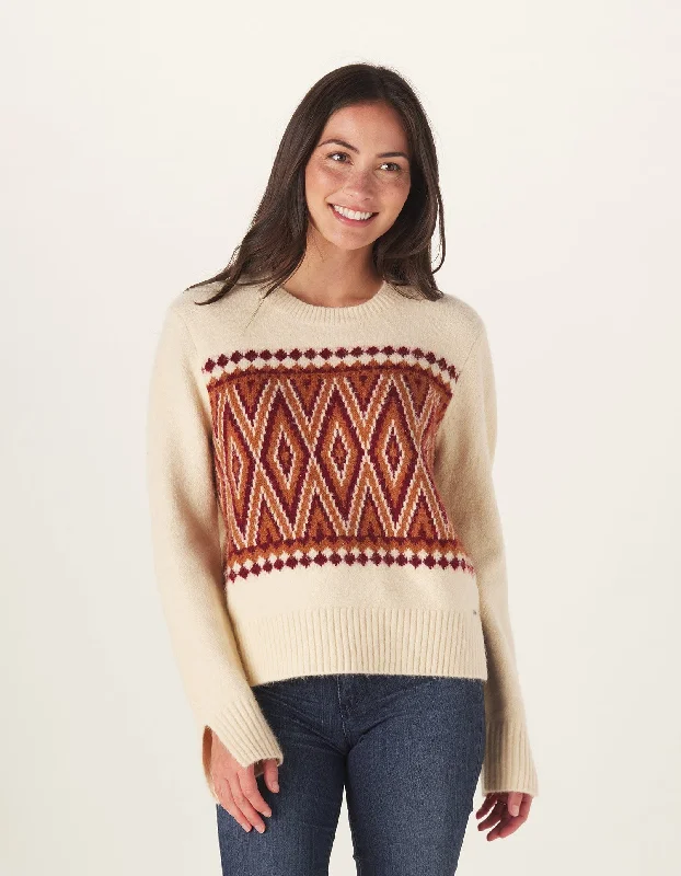 Sitka Jacquard Sweater in Cream-Wine Terry Terry Cloth Terry Knit