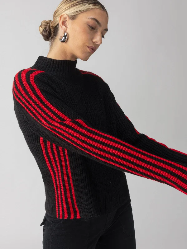 Sporty Stripe Mock Sweater Black Multi Casual Formal Business