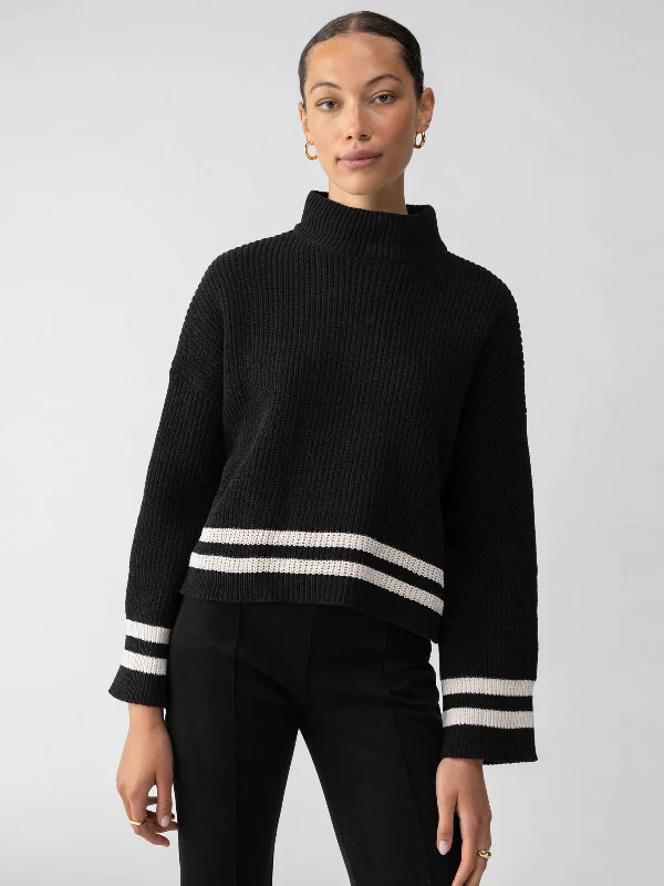 Stay Cozy Sweater Black Toasted Stripe Graphic Sweater Embroidered Appliqued