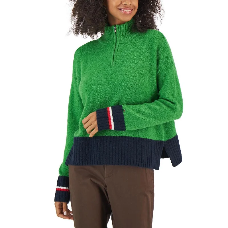 Tommy Hilfiger Womens Half-Zip Colorblock Mock Turtleneck Sweater Boxy Sweater Fitted Sweater A-Line