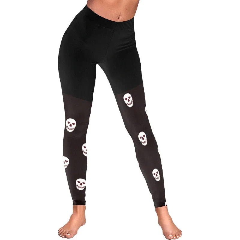 White Skull Print Women's Sports Leggings Elegant Velvet Leggings