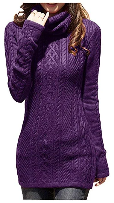 TastyHottie - Women Polo Neck Knit Stretchable Elasticity Long Slim Sweater Chenille Brocade Lace