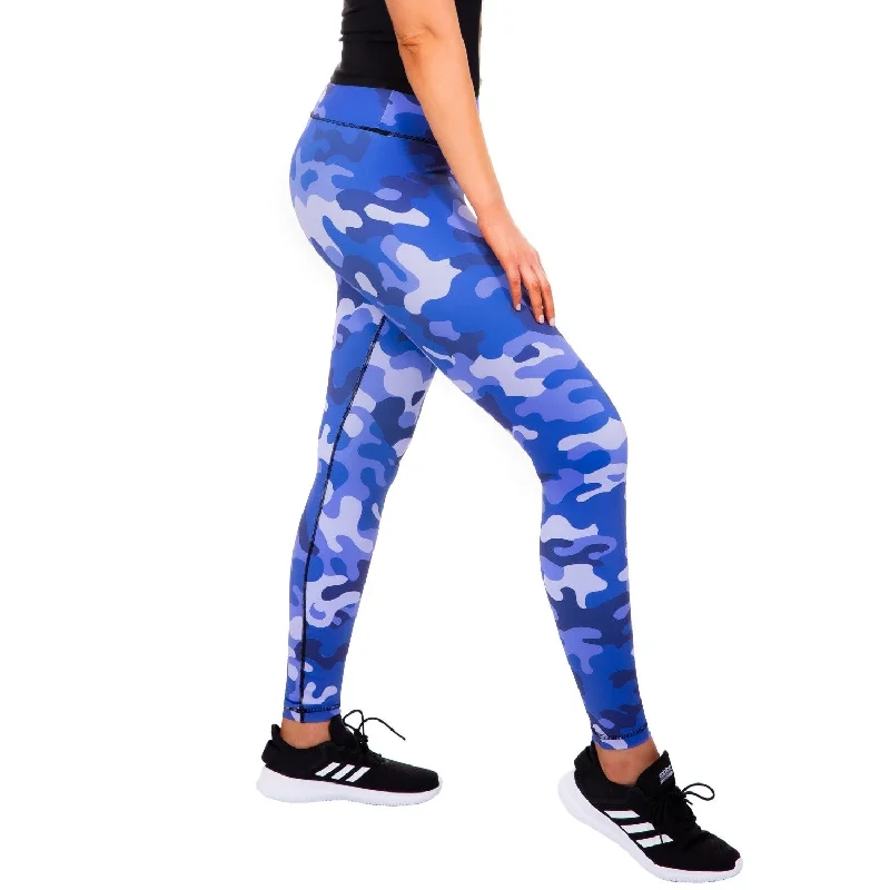 Women's Compression Leggings - Camo Blue Trendy Seamless Sports Leggings