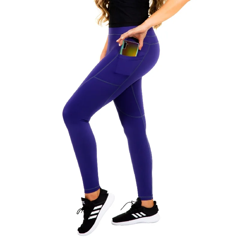 Women's Compression Leggings W/ Pockets - Purple Comfortable Ribbed Sports Leggings