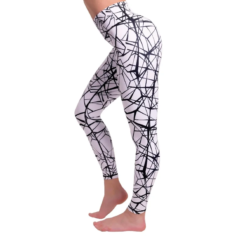 Women's Compression Leggings - Tangled Black Stylish Sporty Performance Leggings