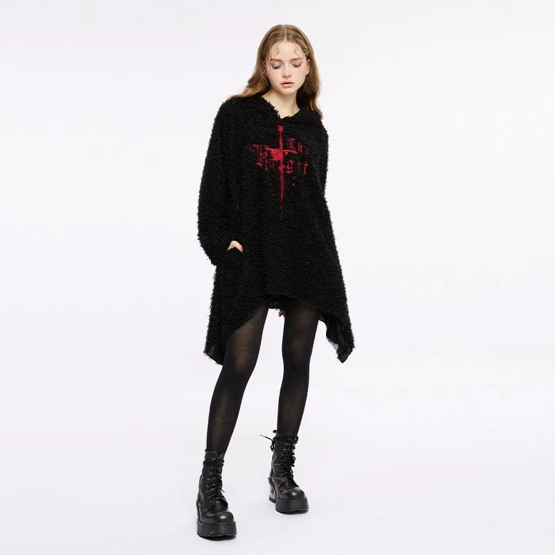 Women's Grunge Irregular Sword Embroidered Sweater with Hood Machine Wash Dry Clean Hand Wash